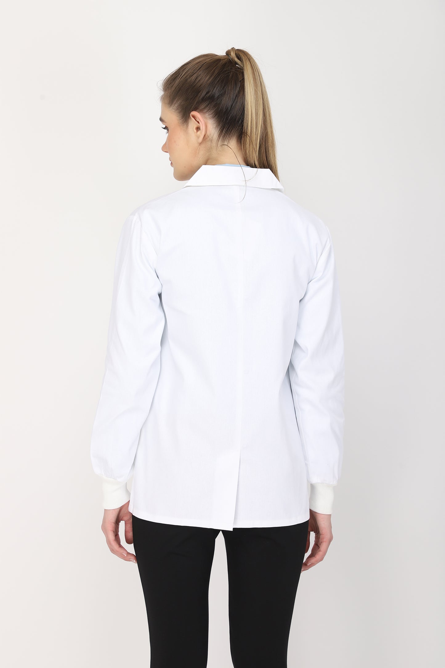 Women's Lab Coat Apron (Snap Closure) Full Sleeve with Knit Cuffs - Length 28"