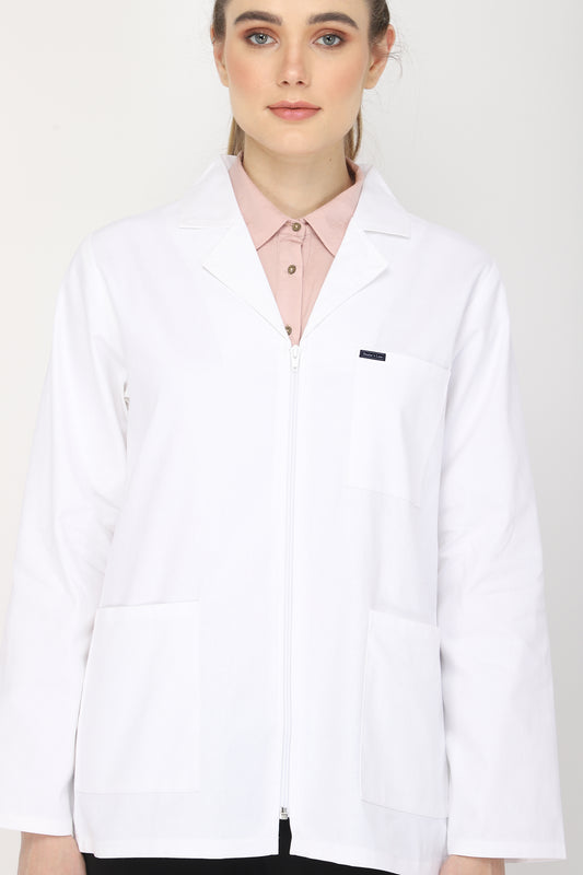 Women's Lab Coat Apron (Zipper Closure) Full Sleeve - Length 28"