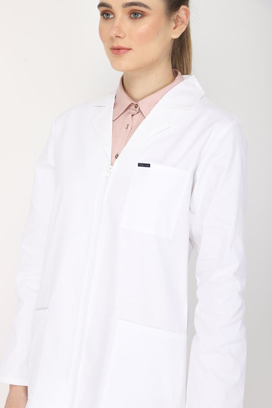 Women's Lab Coat Apron (Zipper Closure) Full Sleeve - Length 32"