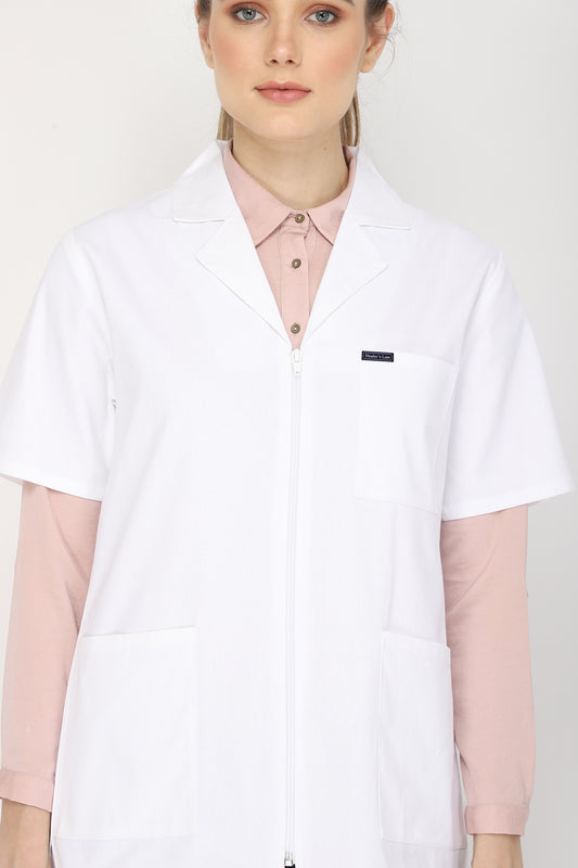 Women's Lab Coat Apron (Zipper Closure) Half Sleeve - Length 28"