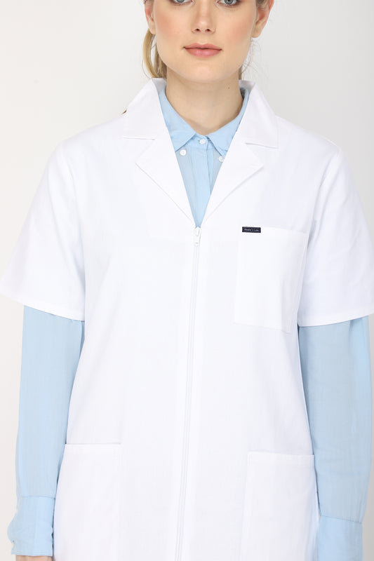 Women's Lab Coat Apron (Zipper Closure) Half Sleeve - Length 35"