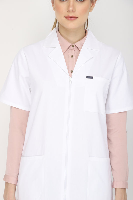 Women's Lab Coat Apron (Zipper Closure) Half Sleeve - Length 37"