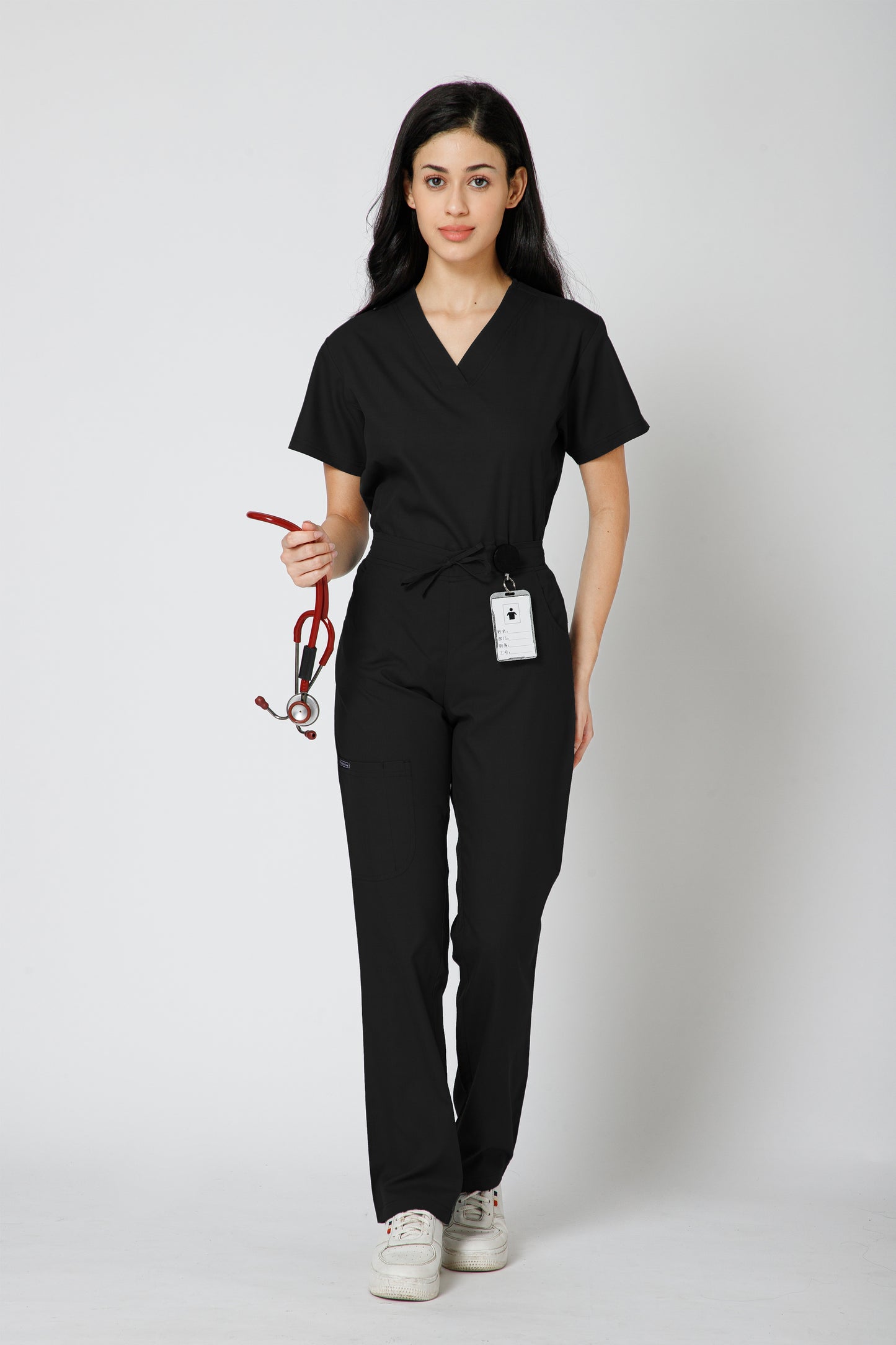 Classic Women’s V-Neck Scrub Suit (Black)