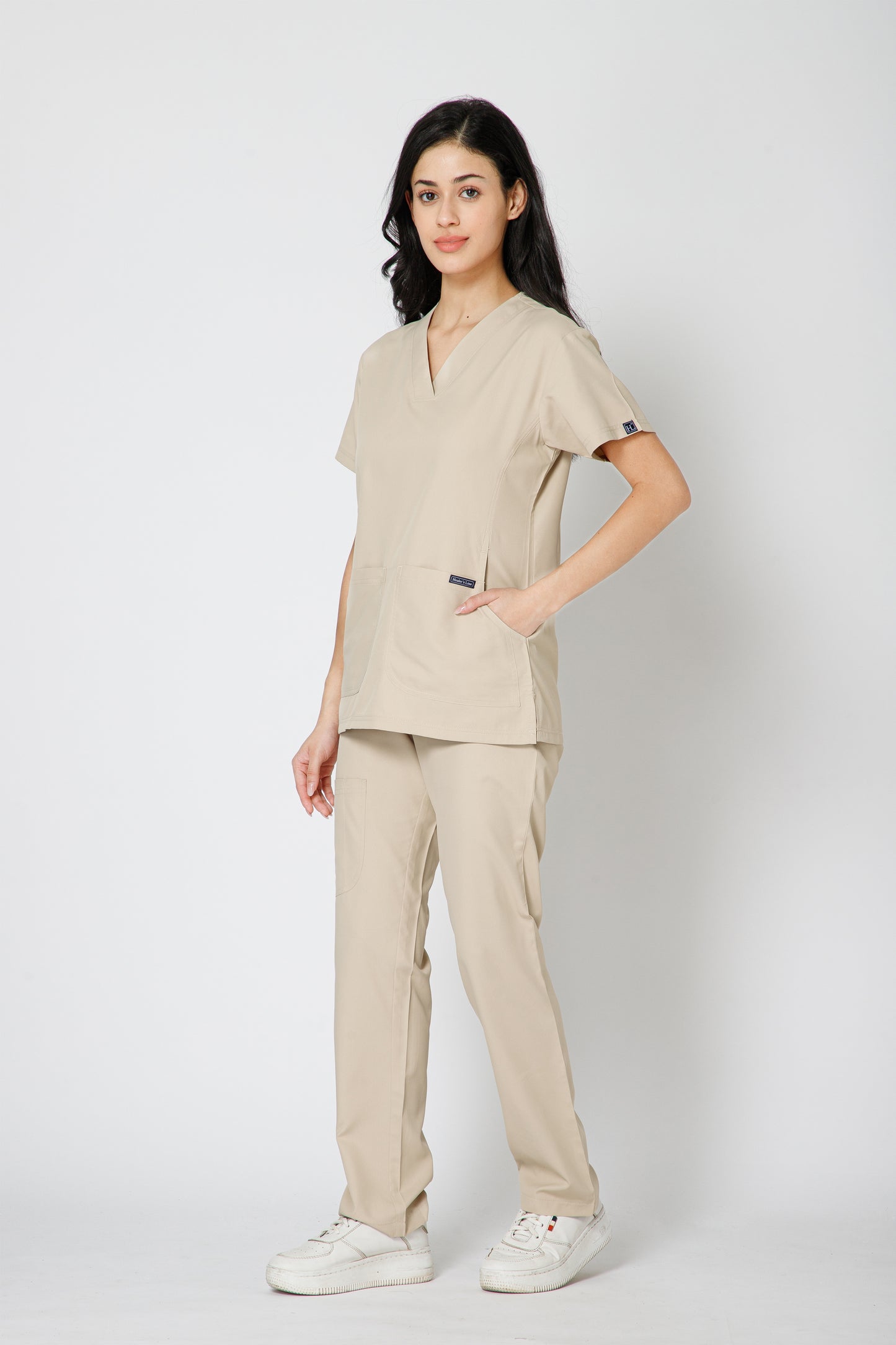 Classic Women’s V-Neck Scrub Suit (Beige)