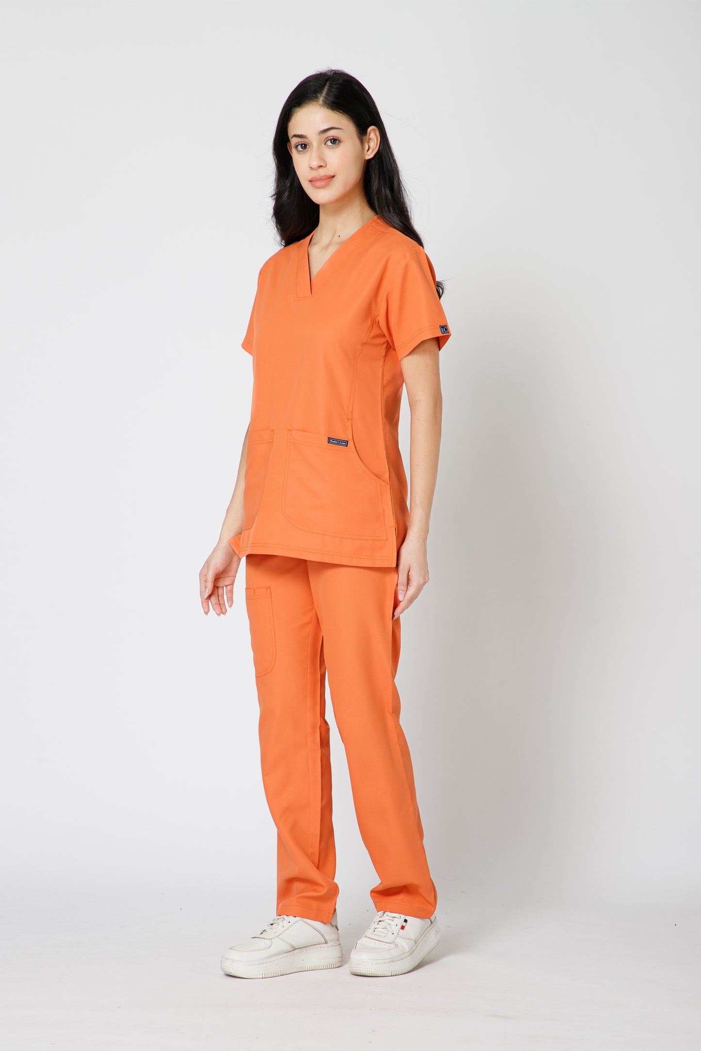 Classic Women’s V-Neck Scrub Suit (Orange)