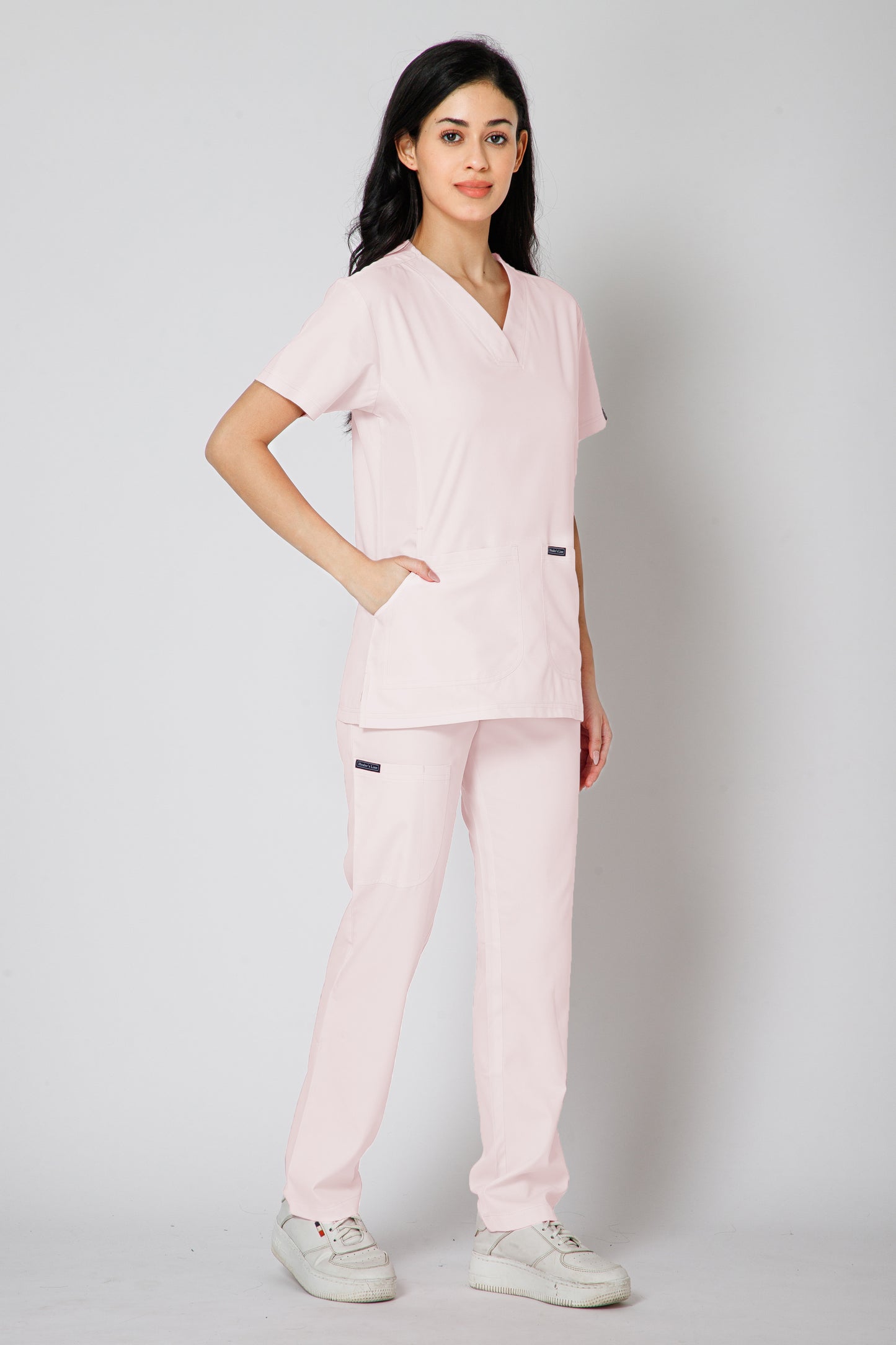 Classic Women’s V-Neck Scrub Suit (Baby Pink)
