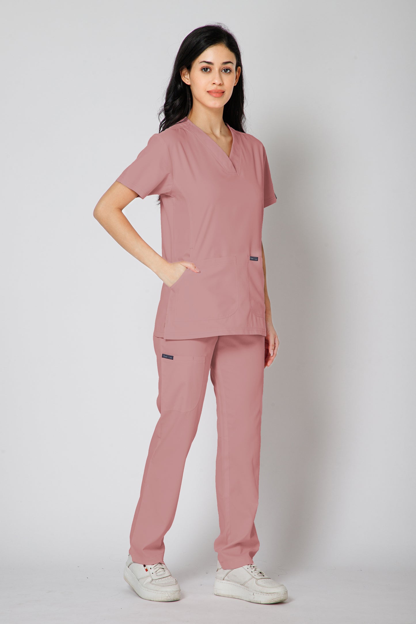Classic Women’s V-Neck Scrub Suit (Dark Peach)