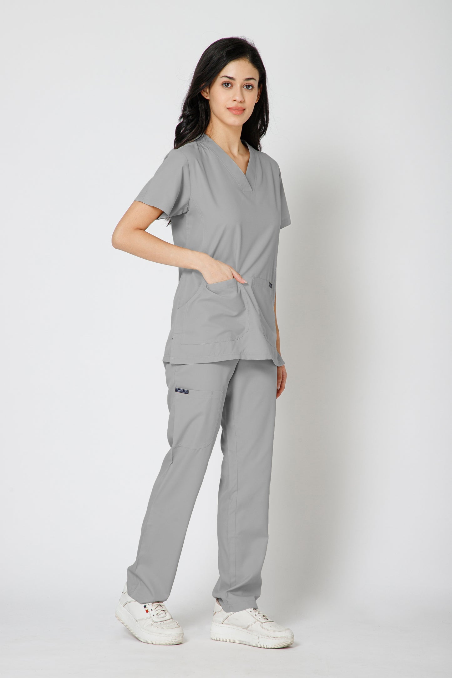 Classic Women’s V-Neck Scrub Suit (Light Grey)
