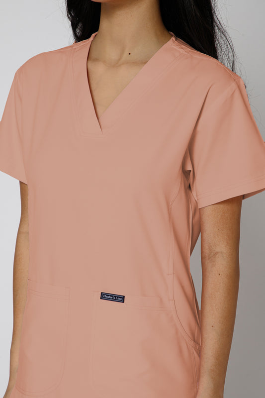 Classic Women’s V-Neck Scrub Suit (Peach)