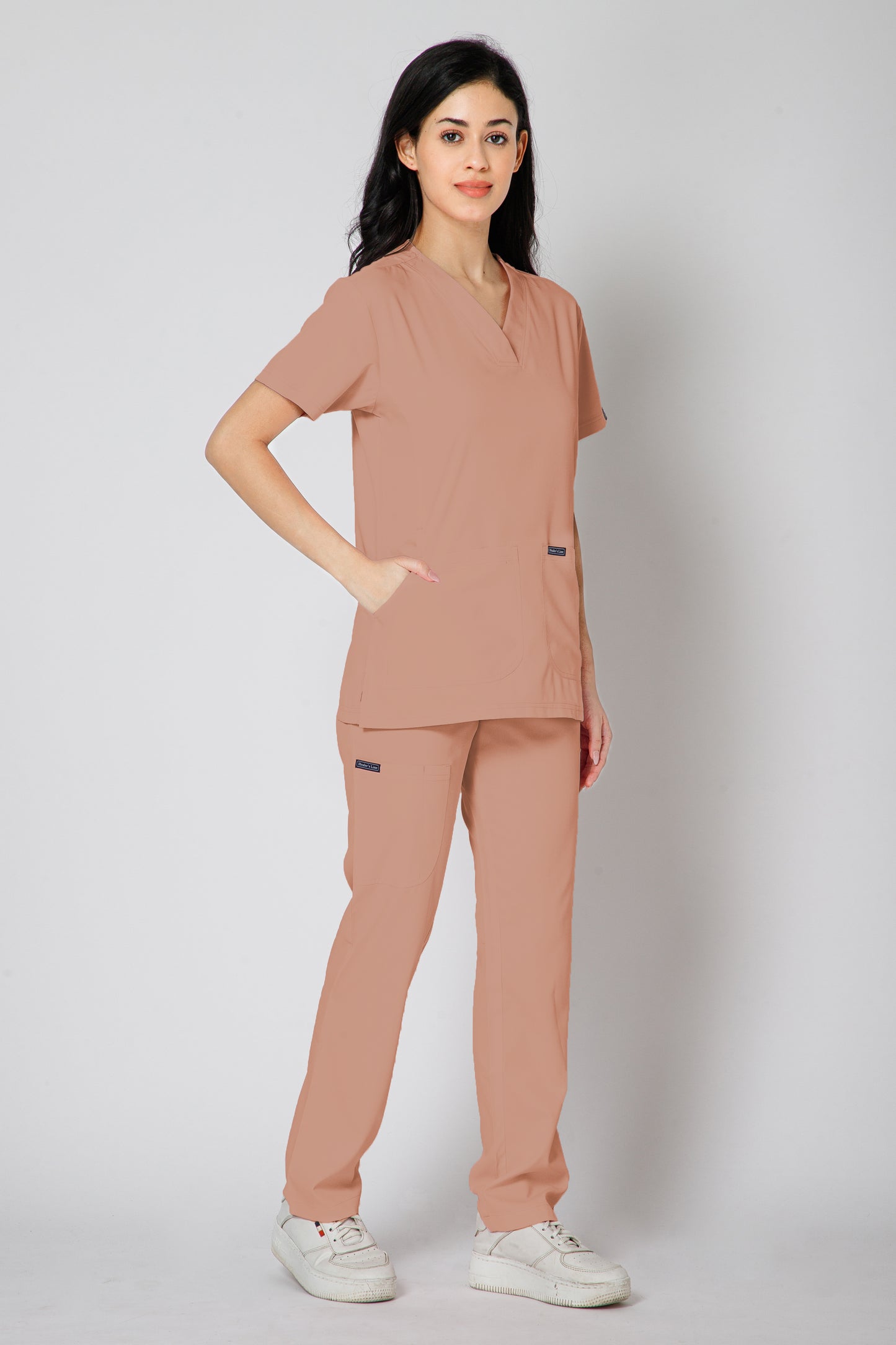 Classic Women’s V-Neck Scrub Suit (Peach)