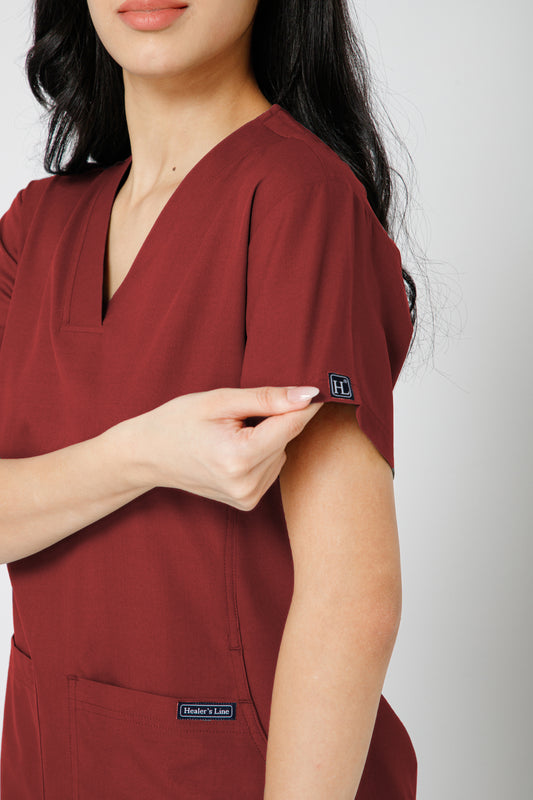 Classic Women’s V-Neck Scrub Suit (Red)