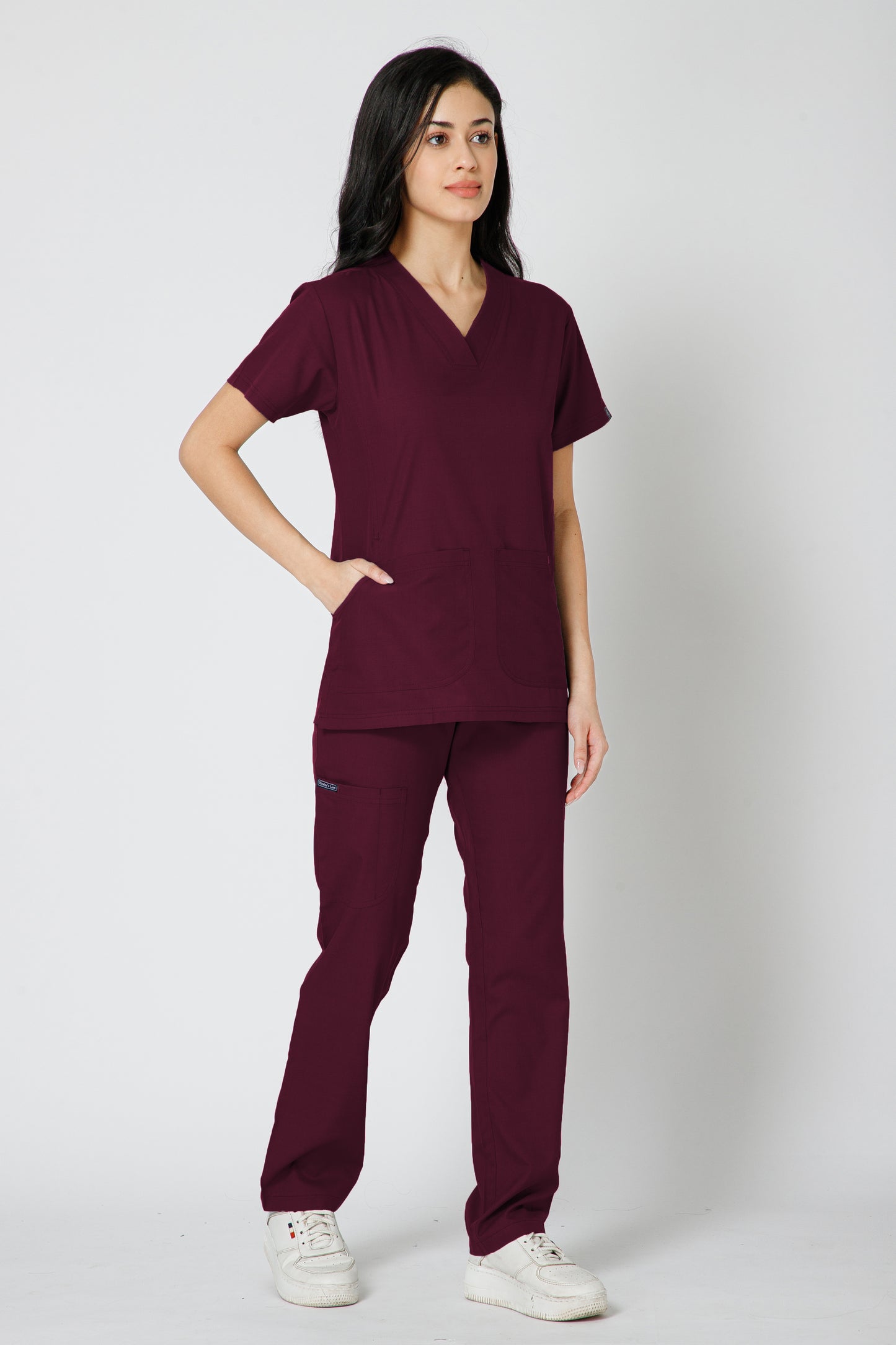 Classic Women’s V-Neck Scrub Suit (Wine)