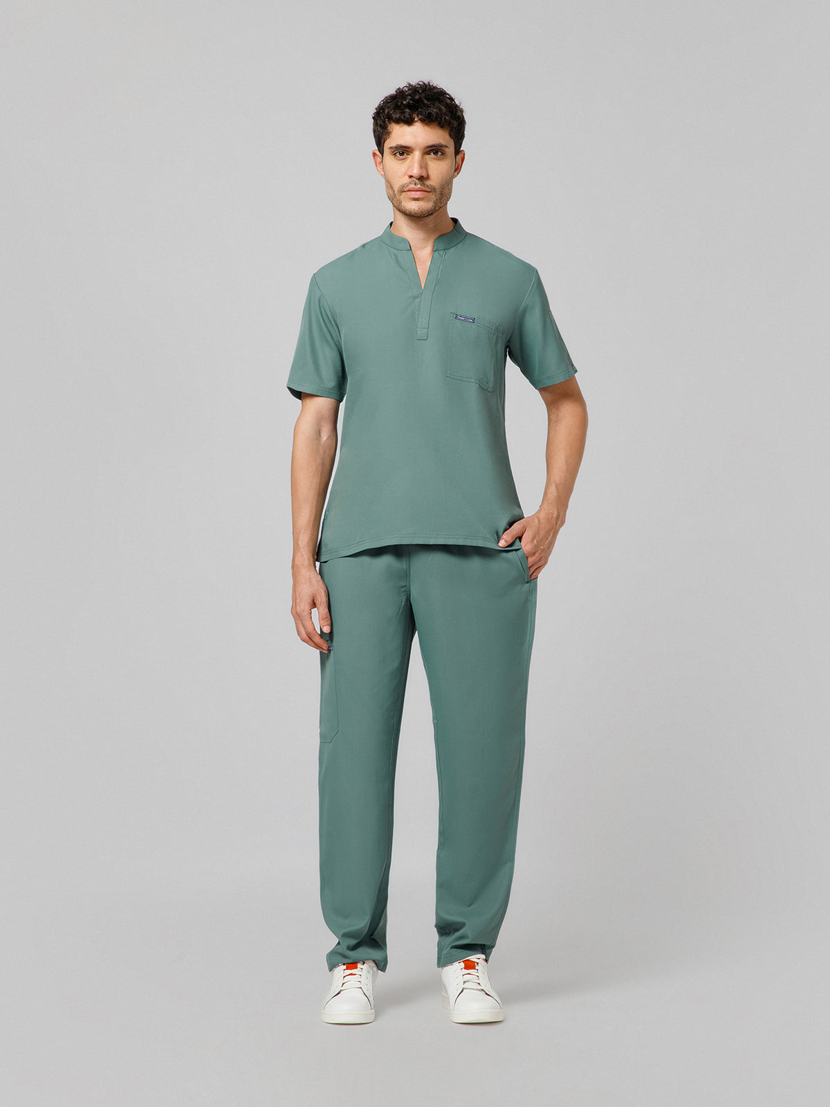 Men’s Mandarin Collar Scrub Suit (Medium Olive) LFP Fabric