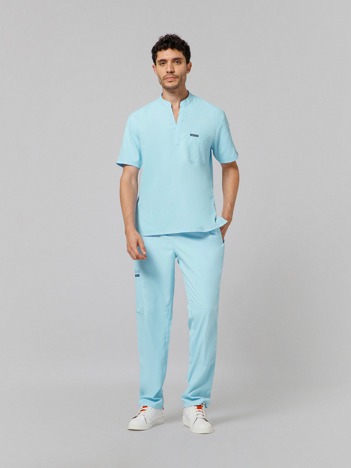 Men’s Mandarin Collar Scrub Suit (Sky Blue) LFP Fabric
