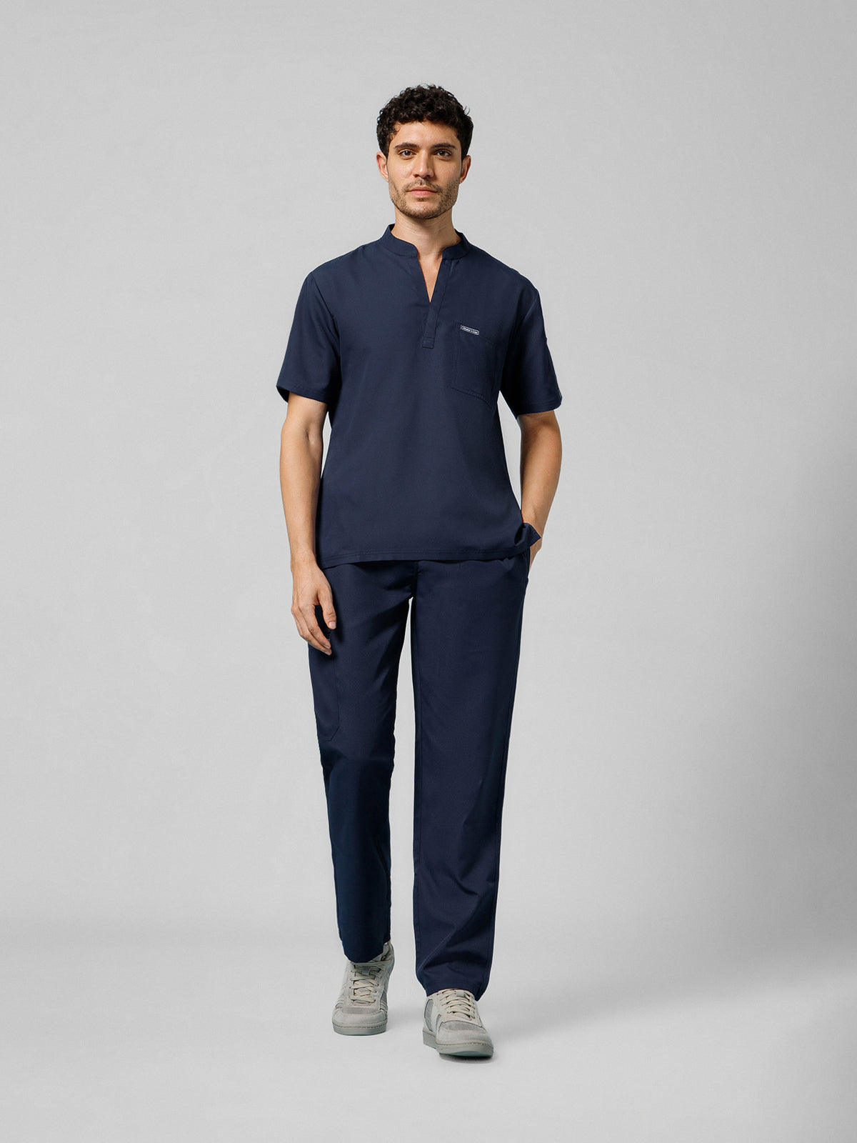 Men’s Mandarin Collar Scrub Suit (Navy) LFP Fabric