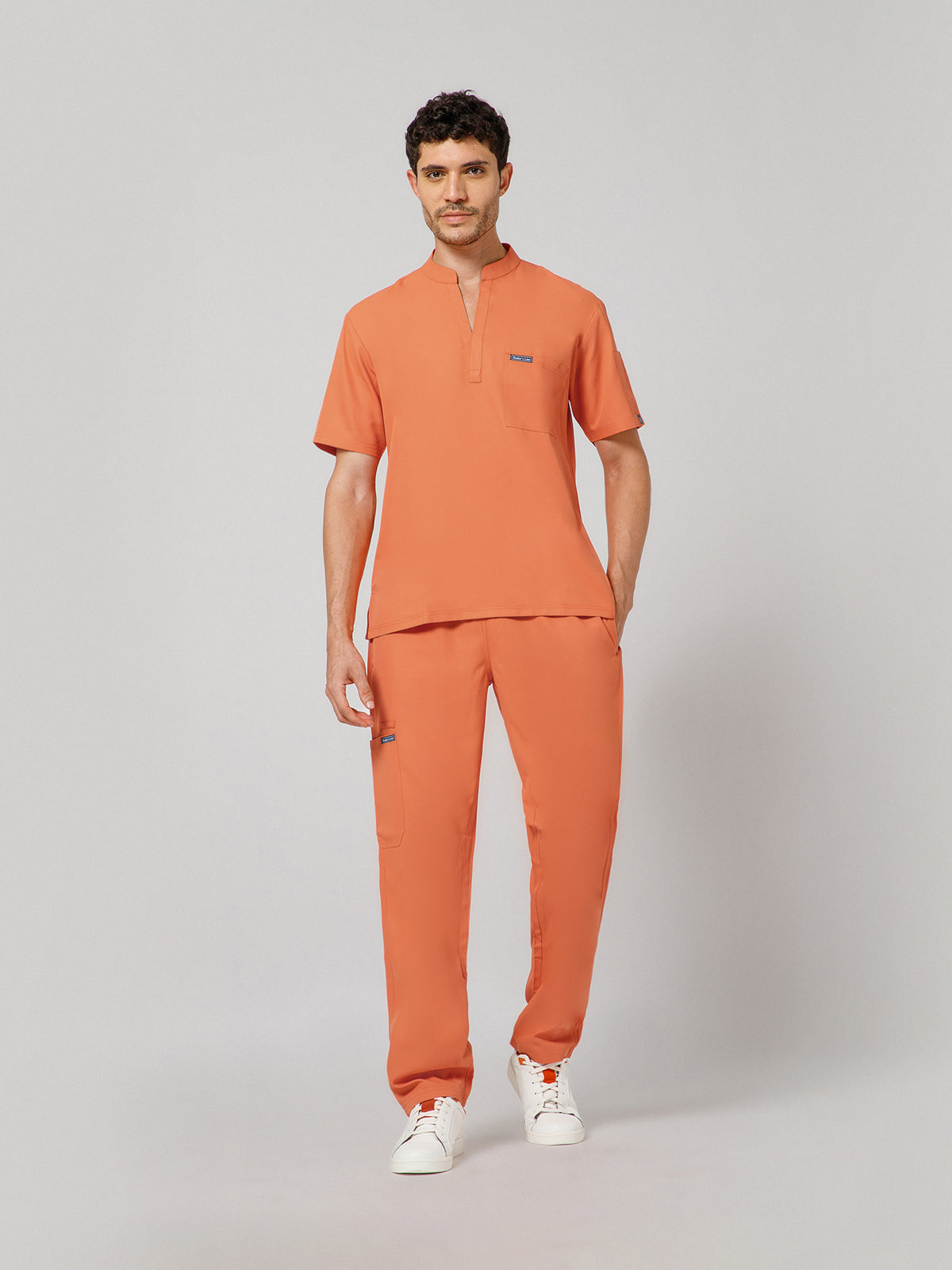 Men’s Mandarin Collar Scrub Suit (Orange) LFP Fabric
