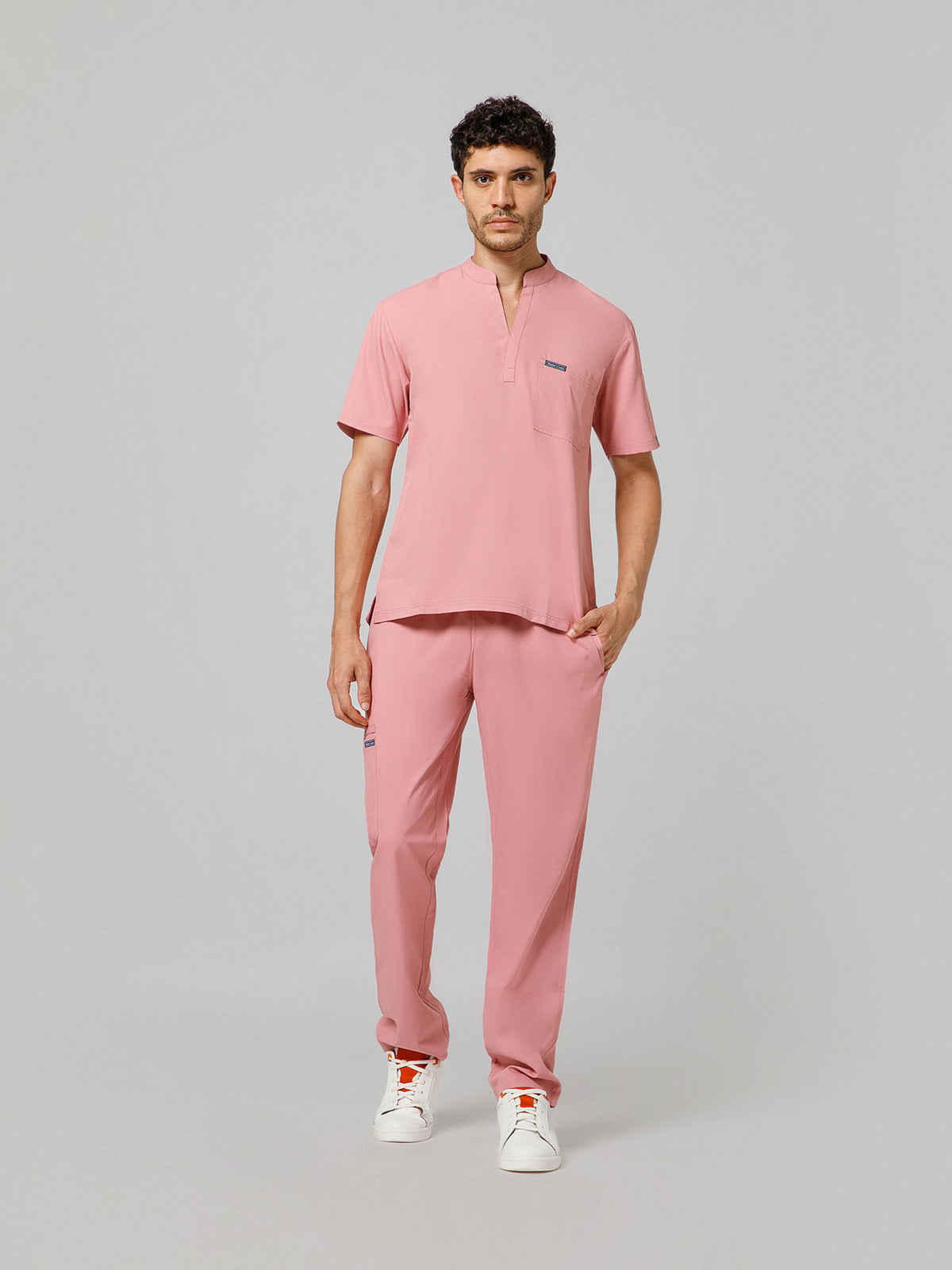 Men’s Mandarin Collar Scrub Suit (Dark Peach) LFP Fabric