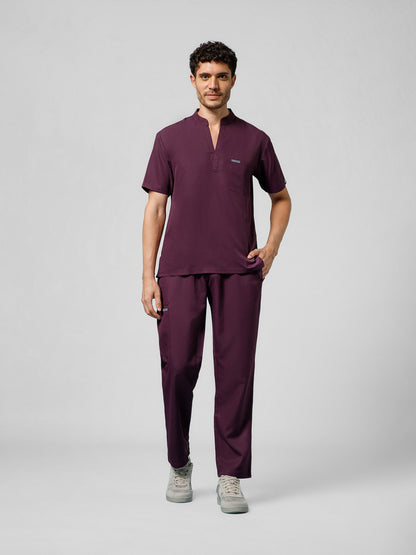 Men’s Mandarin Collar Scrub Suit (Wine) LFP Fabric