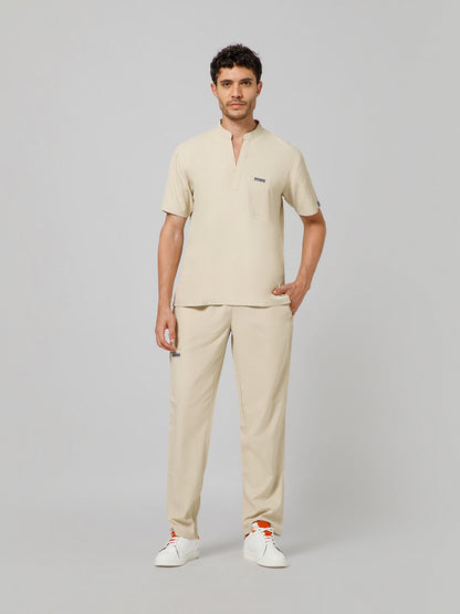 Men’s Mandarin Collar Scrub Suit (Beige) LFP Fabric