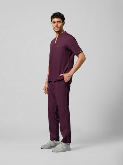 Men’s Mandarin Collar Scrub Suit (Wine) LFP Fabric