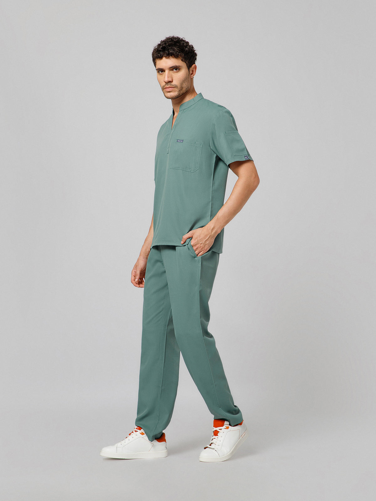 Men’s Mandarin Collar Scrub Suit (Medium Olive) LFP Fabric