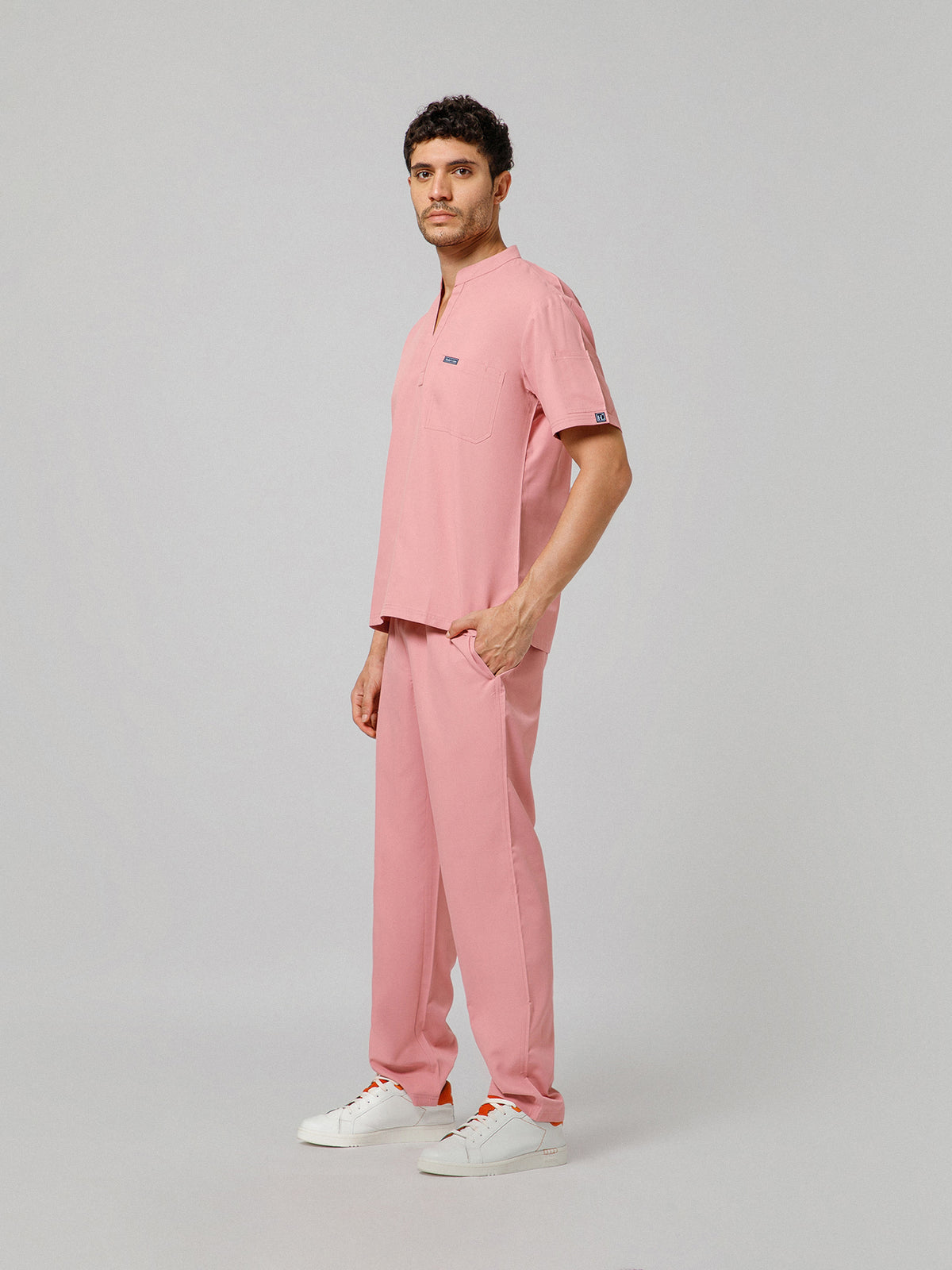 Men’s Mandarin Collar Scrub Suit (Dark Peach) LFP Fabric