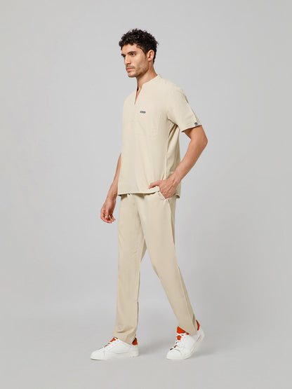 Men’s Mandarin Collar Scrub Suit (Beige) LFP Fabric