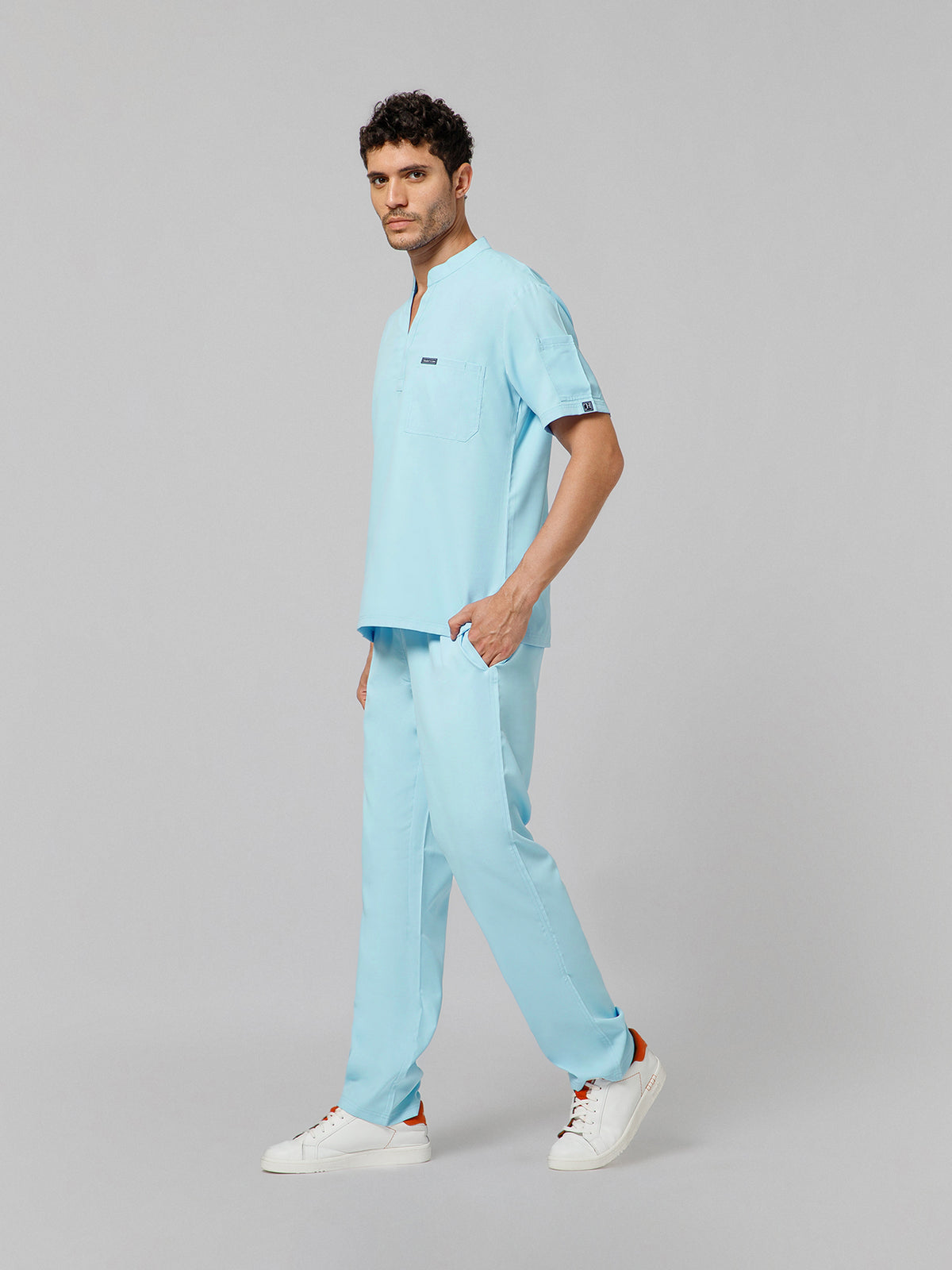 Men’s Mandarin Collar Scrub Suit (Sky Blue) LFP Fabric