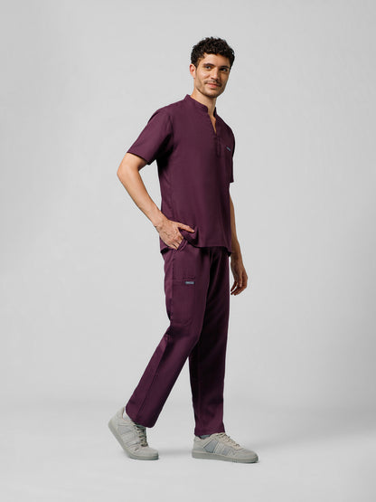 Men’s Mandarin Collar Scrub Suit (Wine) LFP Fabric