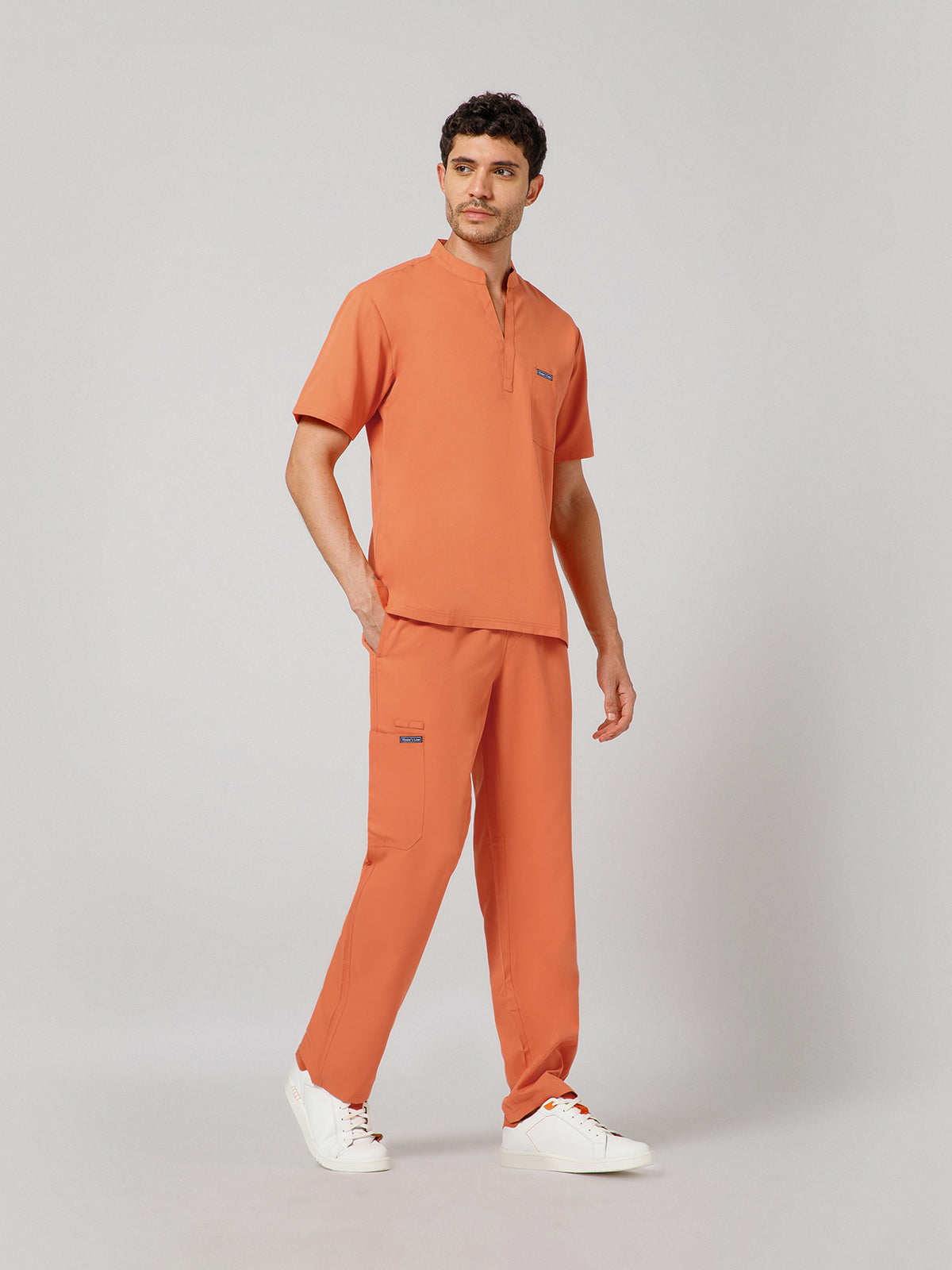 Men’s Mandarin Collar Scrub Suit (Orange) LFP Fabric