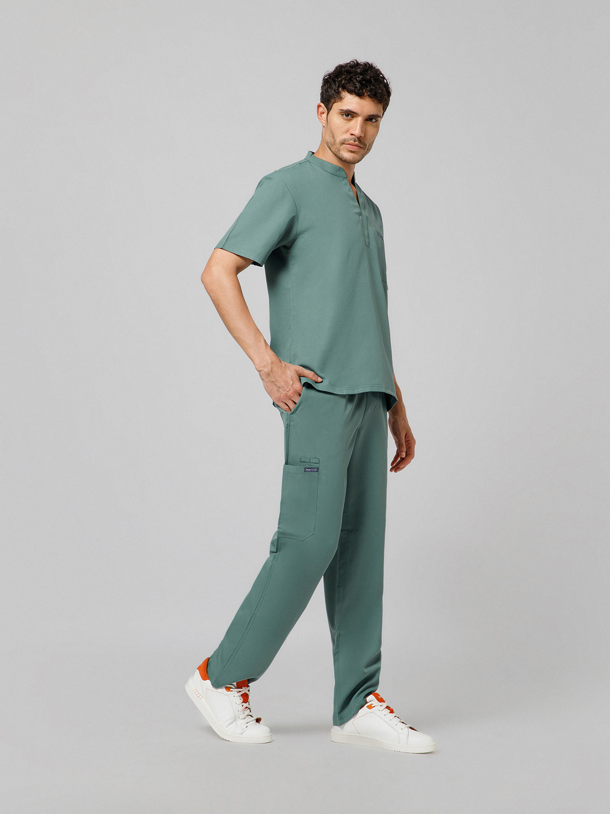 Men’s Mandarin Collar Scrub Suit (Medium Olive) LFP Fabric