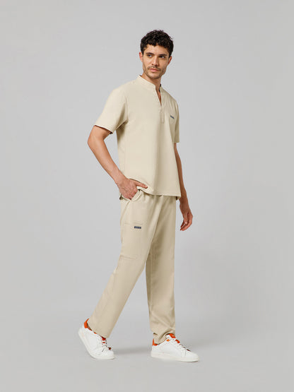 Men’s Mandarin Collar Scrub Suit (Beige) LFP Fabric