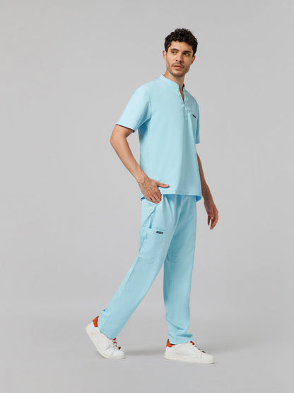 Men’s Mandarin Collar Scrub Suit (Sky Blue) LFP Fabric