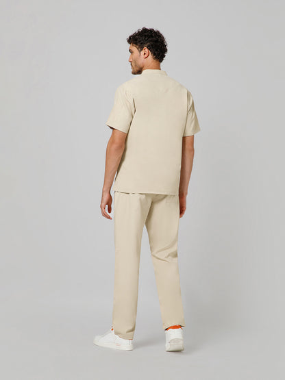 Men’s Mandarin Collar Scrub Suit (Beige) LFP Fabric