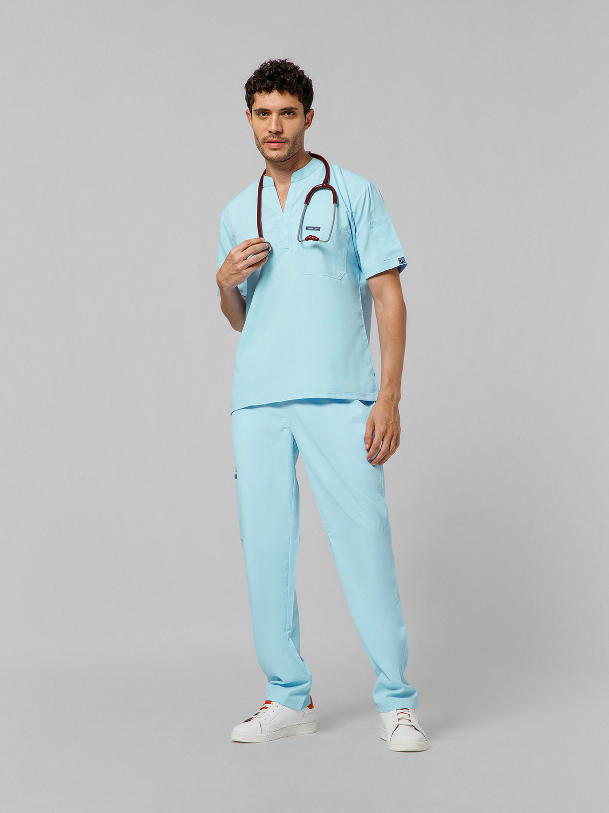 Men’s Mandarin Collar Scrub Suit (Sky Blue) LFP Fabric
