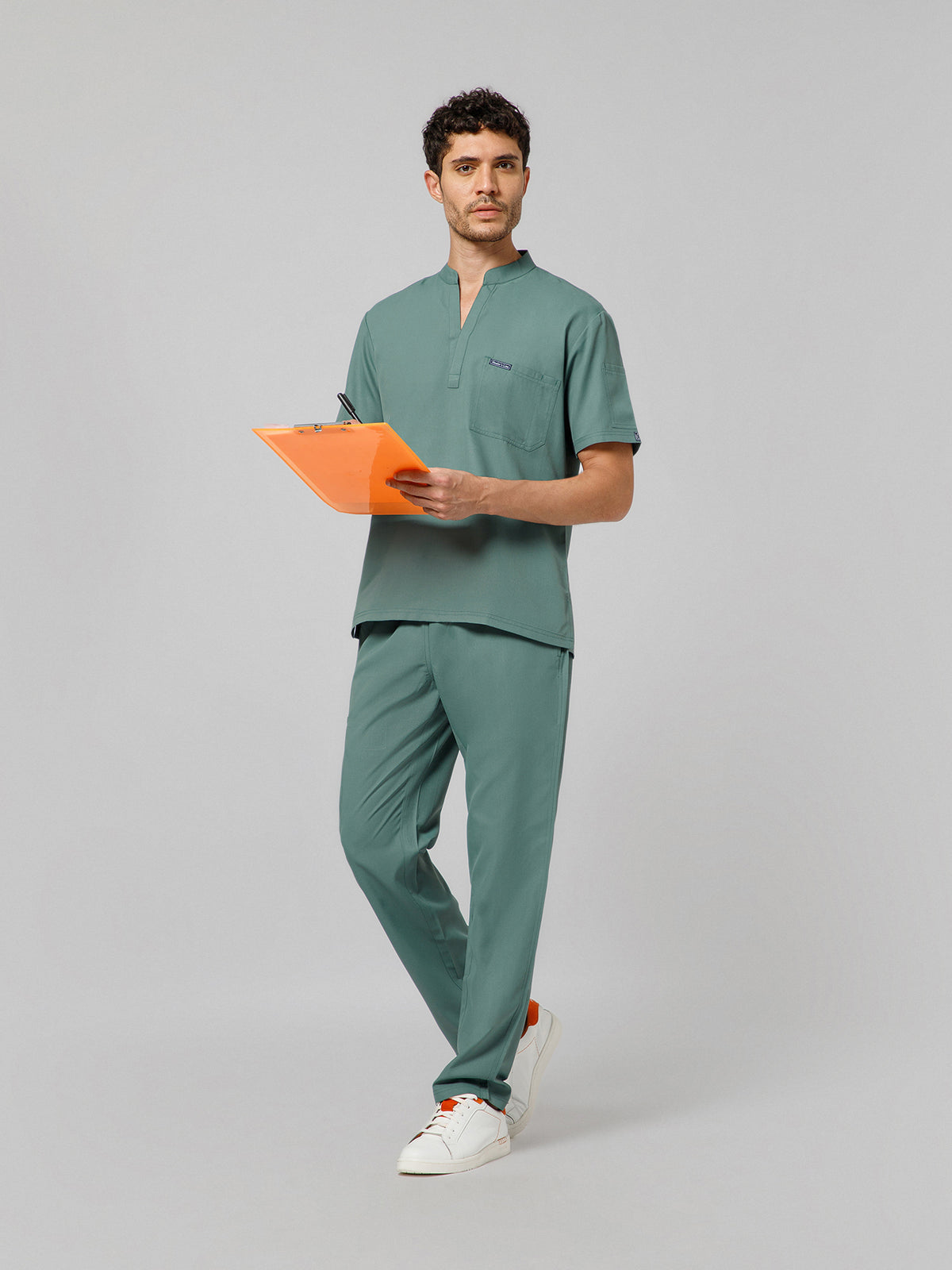 Men’s Mandarin Collar Scrub Suit (Medium Olive) LFP Fabric