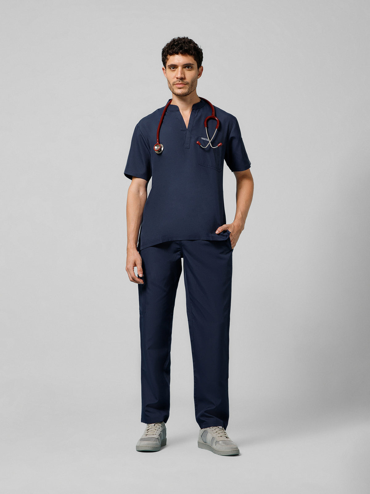 Men’s Mandarin Collar Scrub Suit (Navy) LFP Fabric