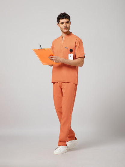 Men’s Mandarin Collar Scrub Suit (Orange) LFP Fabric