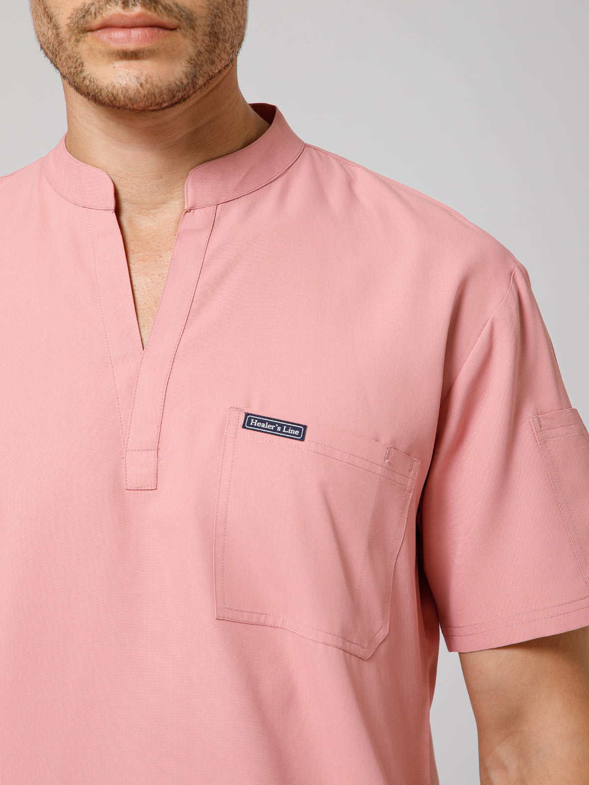 Men’s Mandarin Collar Scrub Suit (Dark Peach) LFP Fabric