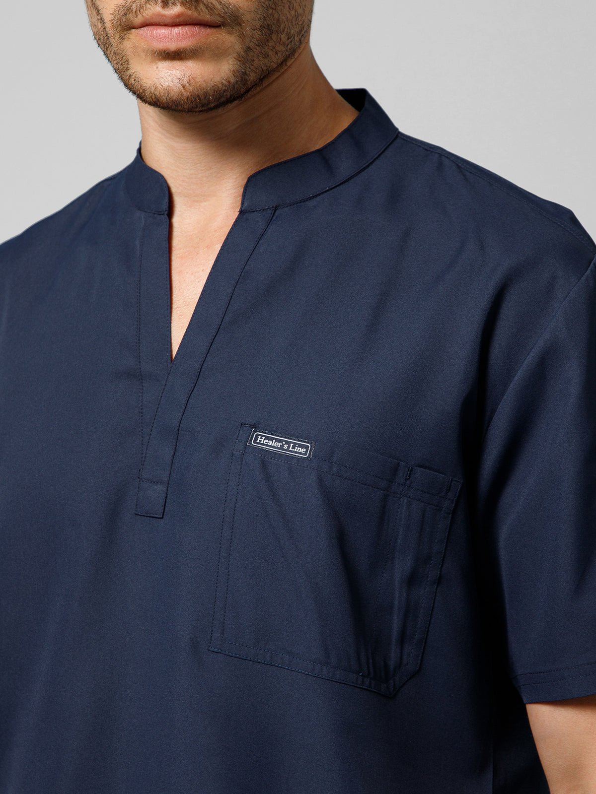 Men’s Mandarin Collar Scrub Suit (Navy) LFP Fabric