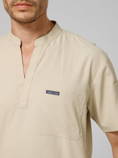 Men’s Mandarin Collar Scrub Suit (Beige) LFP Fabric