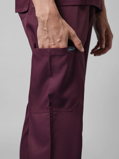 Men’s Mandarin Collar Scrub Suit (Wine) LFP Fabric