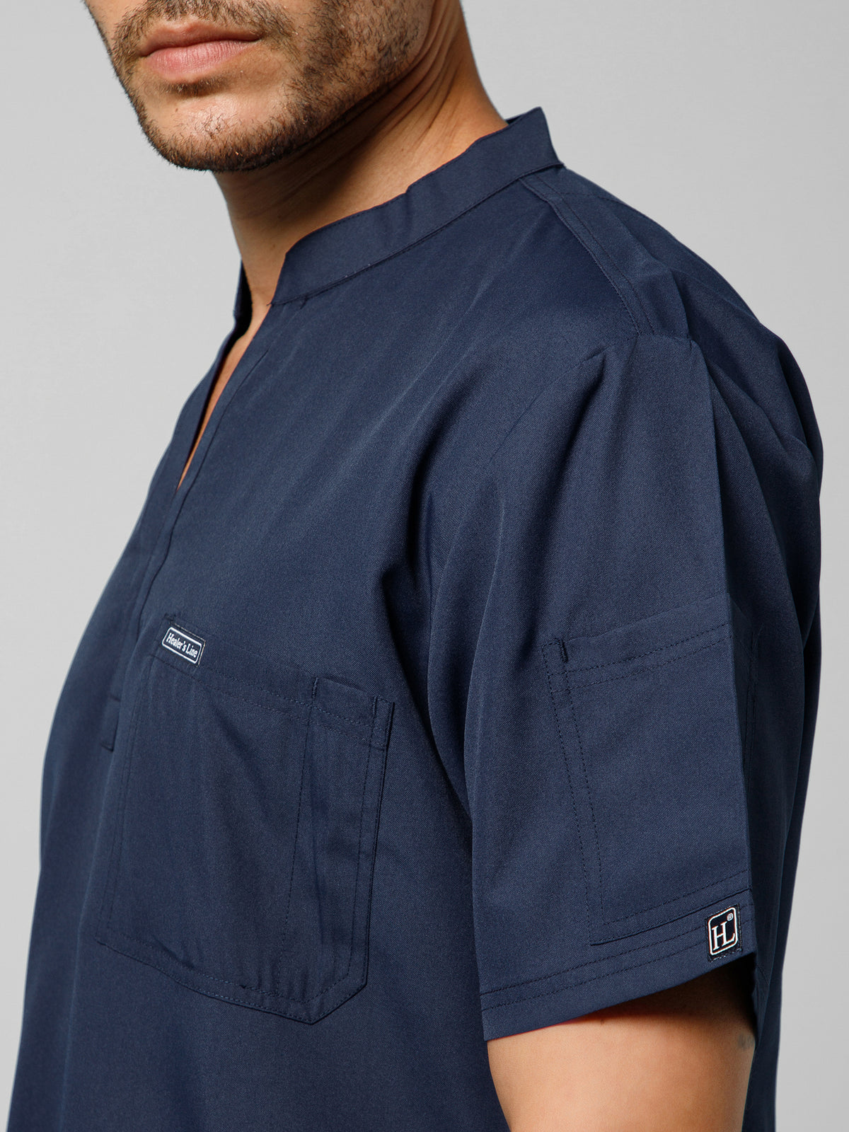 Men’s Mandarin Collar Scrub Suit (Navy) LFP Fabric