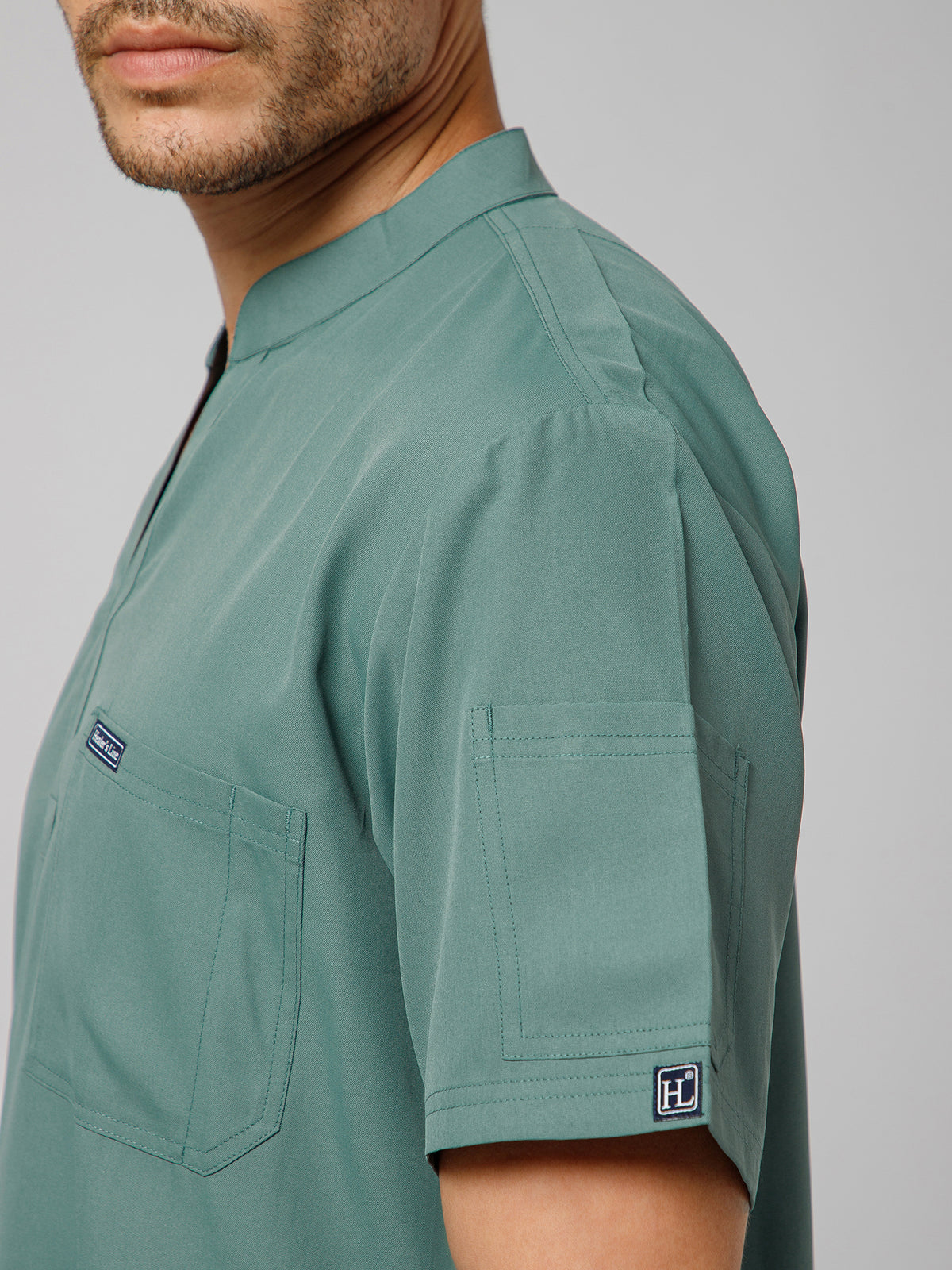 Men’s Mandarin Collar Scrub Suit (Medium Olive) LFP Fabric