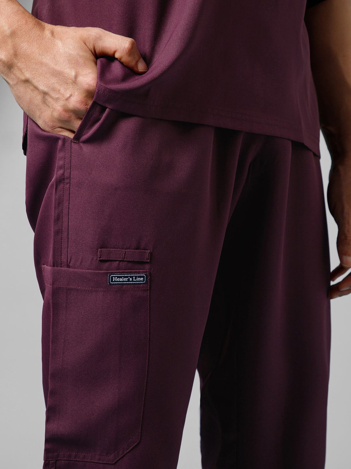 Men’s Mandarin Collar Scrub Suit (Wine) LFP Fabric