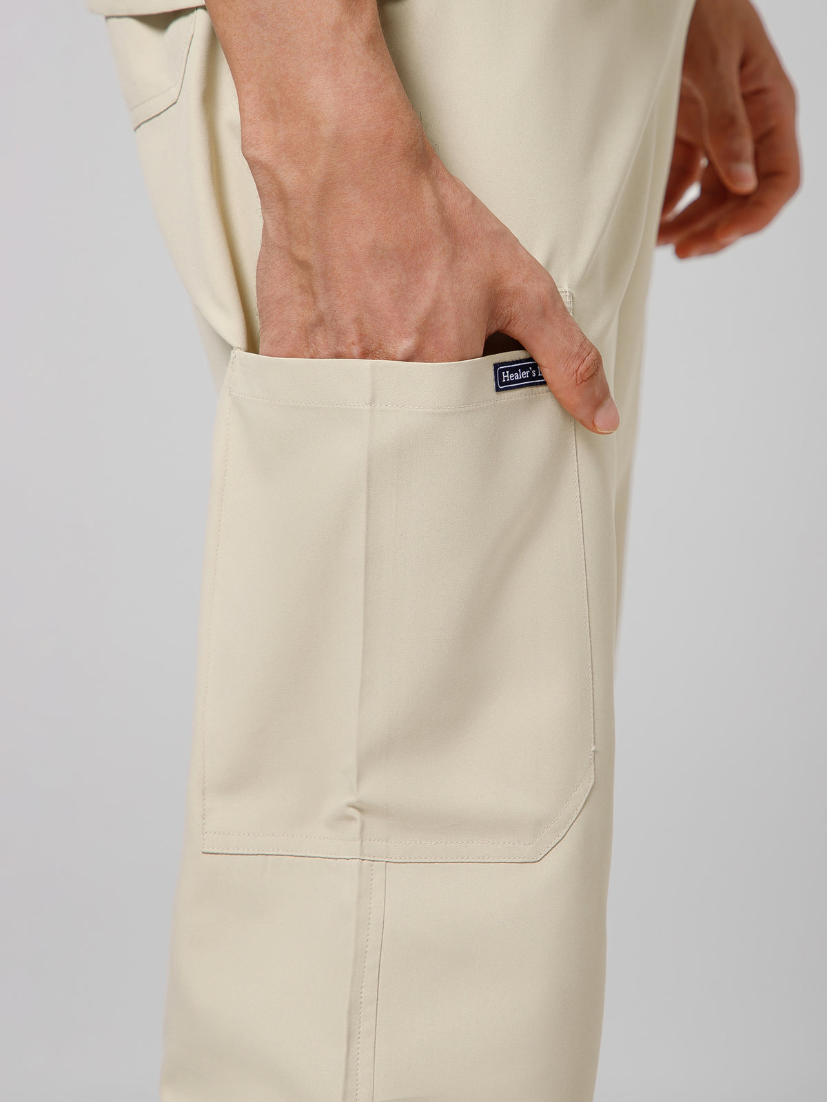 Men’s Mandarin Collar Scrub Suit (Beige) LFP Fabric