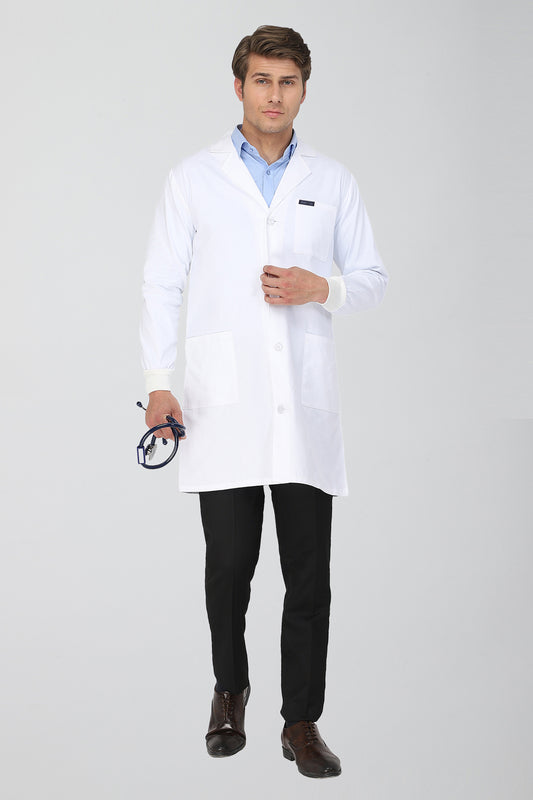 Men's Lab Coat Apron (Button Closure) Full Sleeve with Knit Cuffs - Length 37"