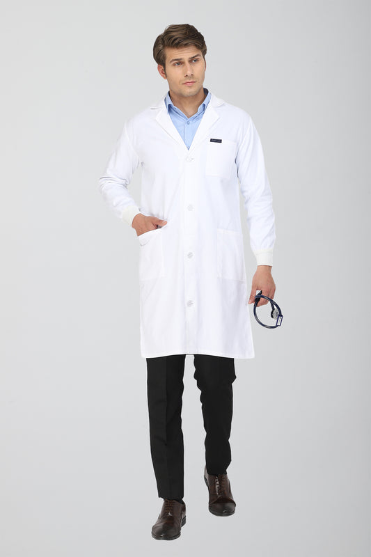 Men's Lab Coat Apron (Button Closure) Full Sleeve with Knit Cuffs - Length 41"