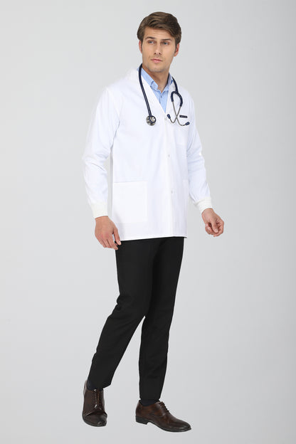 Men's Lab Coat Apron (Snap Closure) Full Sleeve with Knit Cuffs - Length 30"
