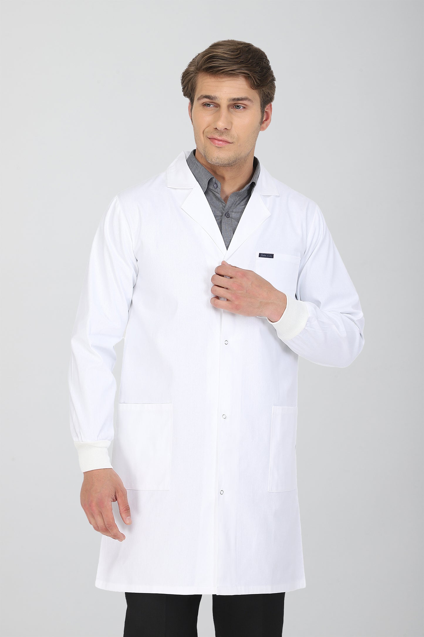 Men's Lab Coat Apron (Snap Closure) Full Sleeve with Knit Cuffs - Length 37"